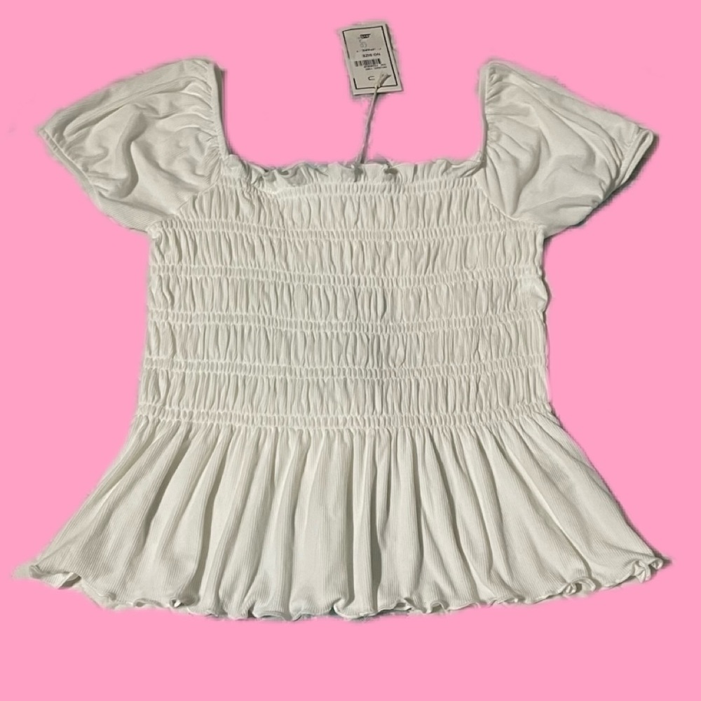 No Comment Size Small White Baby Doll Shirred Top